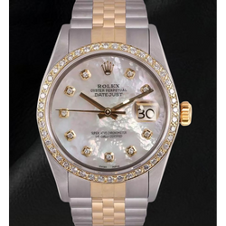 Rolex Datejust Men Watch Mother Of Pearl Natural Earth Mined Diamond Dial Two Tone QUICK SET