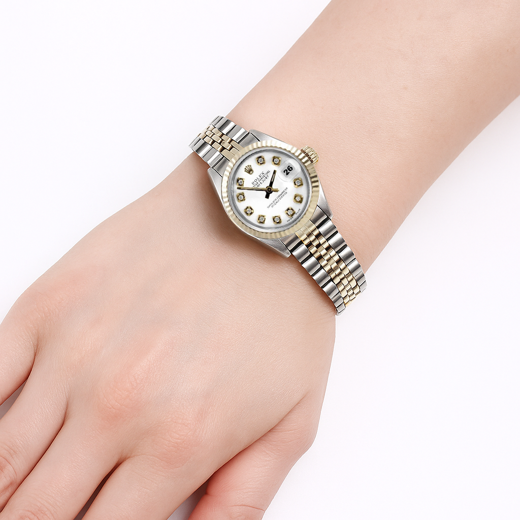 Rolex Datejust Natural Earth Mined Diamond Bezel Lady Watch Ss & Gold Jubilee Bracelet