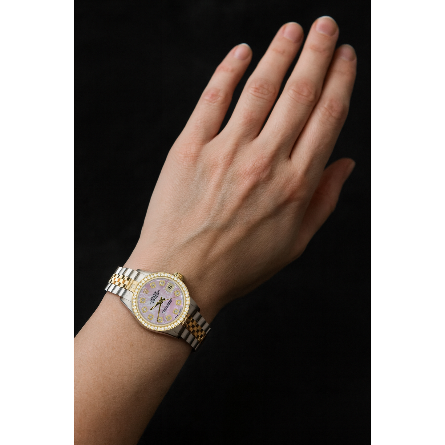 Rolex Datejust Pink Mother Of Pearl Diamond Dial 31 mm Two Tone Watch