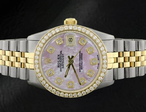 Rolex Datejust Pink Mother Of Pearl Diamond Dial 31 mm Two Tone Watch
