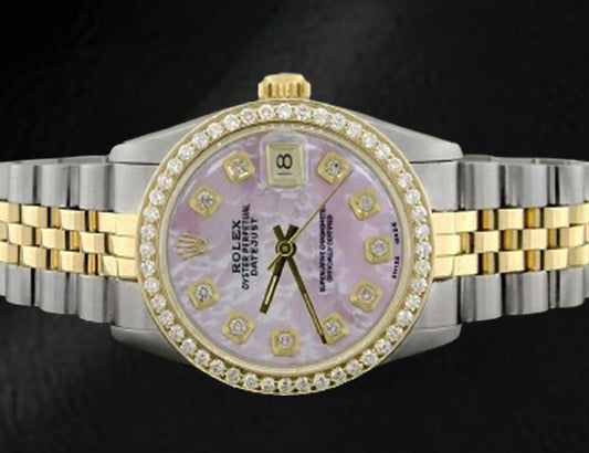 Rolex Datejust Pink Mother Of Pearl Diamond Dial 31 mm Two Tone Watch