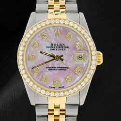 Rolex Datejust Pink Mother Of Pearl Natural Earth Mined Diamond Dial 31 mm Two Tone Watch