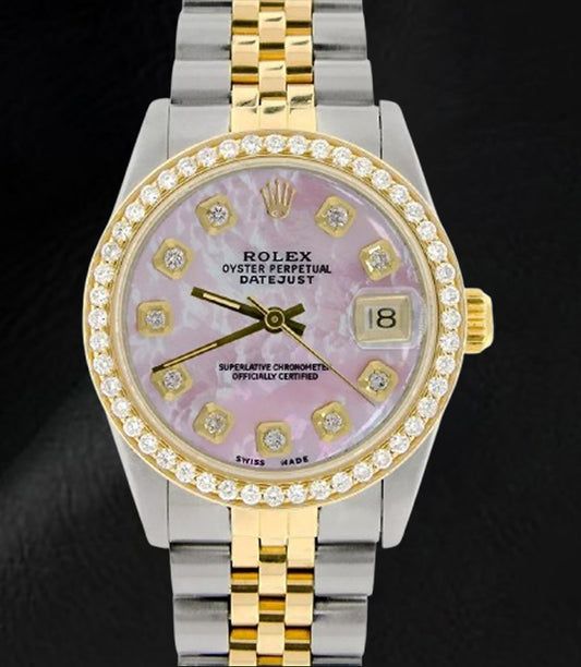 Rolex Datejust Pink Mother Of Pearl Diamond Dial 31 mm Two Tone Watch