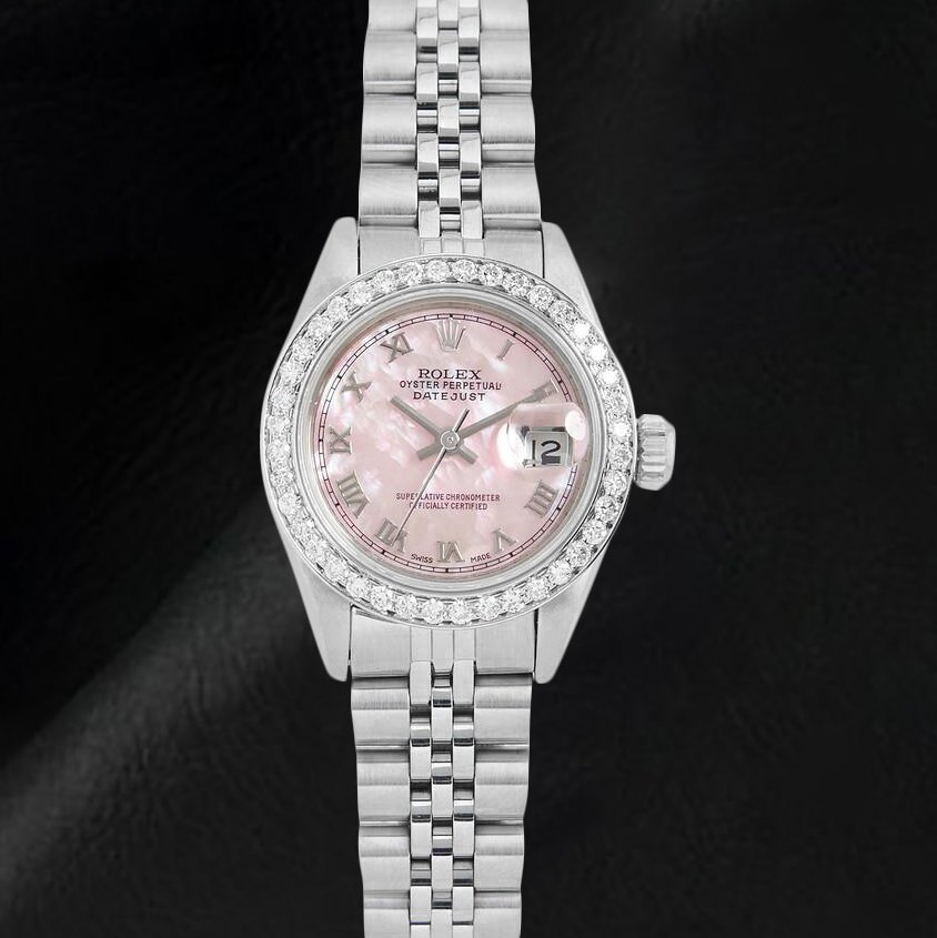 Rolex Datejust Pink Mother Of Pearl Roman Dial 26 mm Stainless Steel Watch