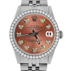 Rolex Datejust Salmon Natural Earth Mined Diamond Dial Bezel 31mm Stainless Steel Watch