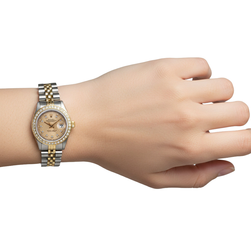 Rolex Datejust Tapestry Natural Earth Mined Diamond Dial Bezel Ladies Watch Ss & Gold P2