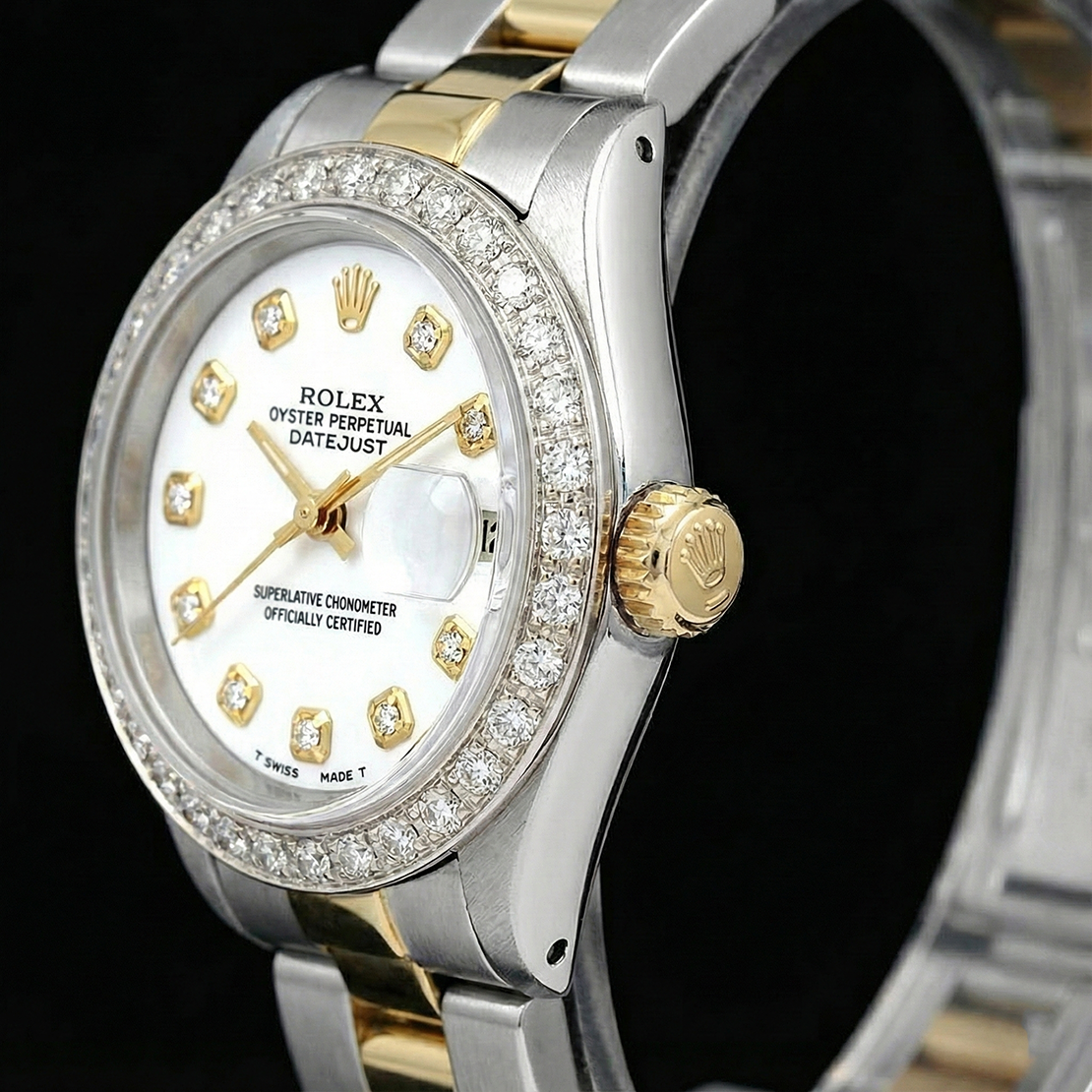 Rolex Datejust Two Tone Ladies Watch Diamond Bezel