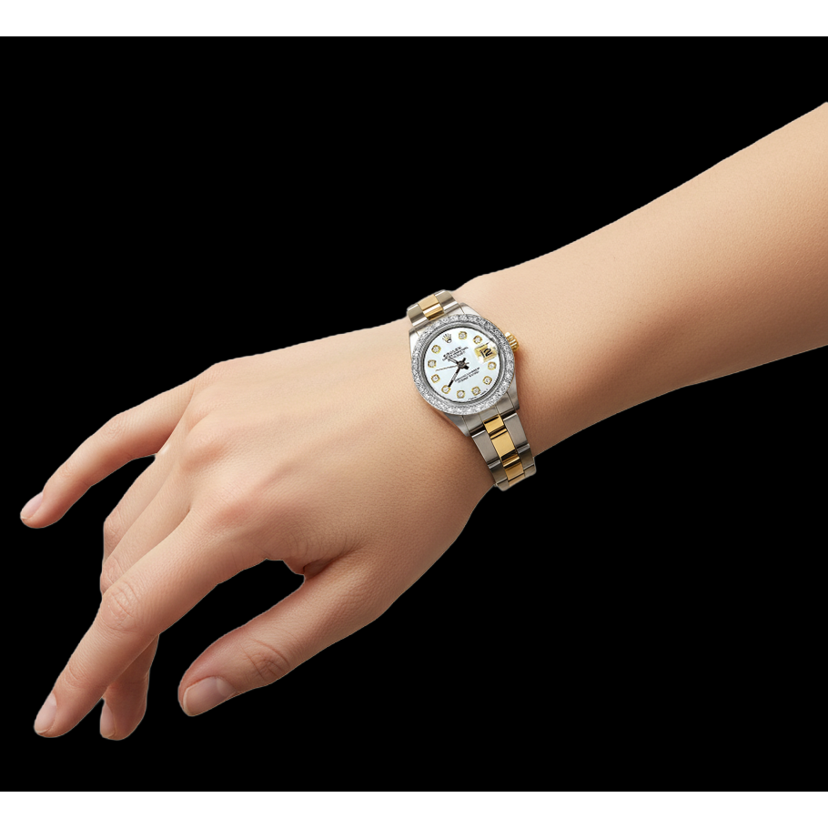 Rolex Datejust Two Tone Ladies Watch Natural Earth Mined Diamond Bezel P3