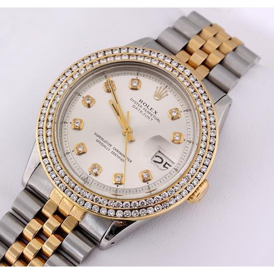 Rolex Datejust Watch Double Row Natural Earth Mined Diamond Bezel Date Just