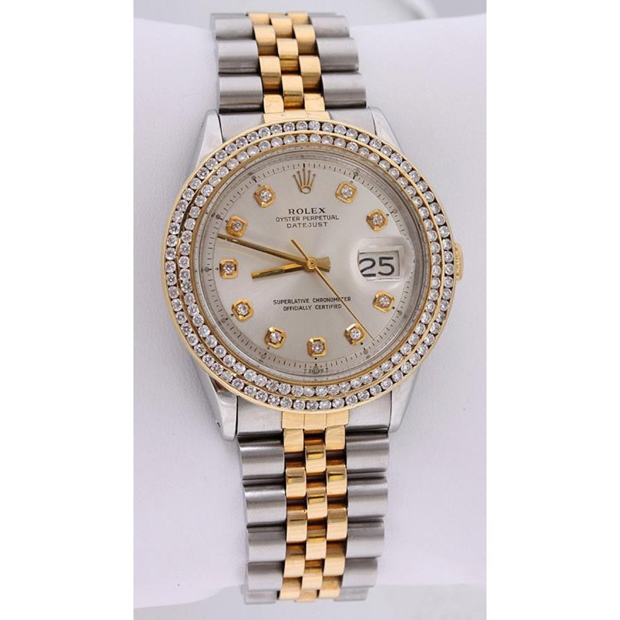 Rolex Datejust Watch Double Row Natural Earth Mined Diamond Bezel Date Just