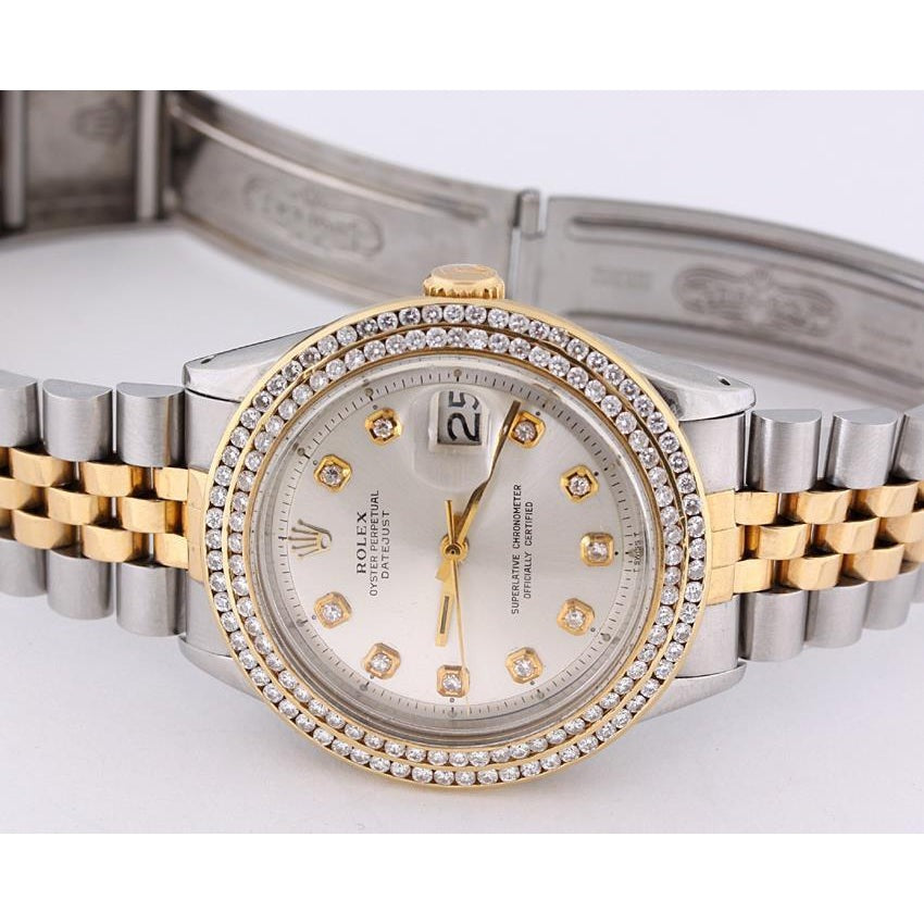 Rolex Datejust Watch Double Row Natural Earth Mined Diamond Bezel Date Just