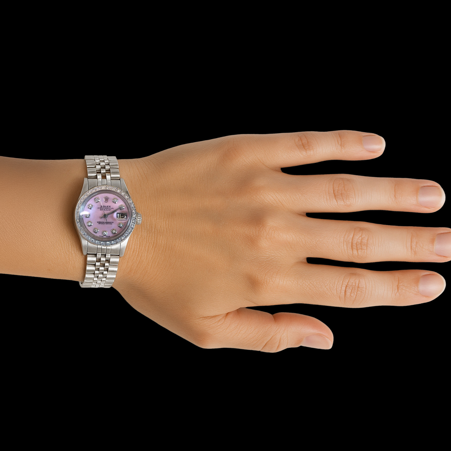 Rolex Datejust Watch Mother Of Pearl Dial Natural Earth Mined Diamond Bezel Ss P1