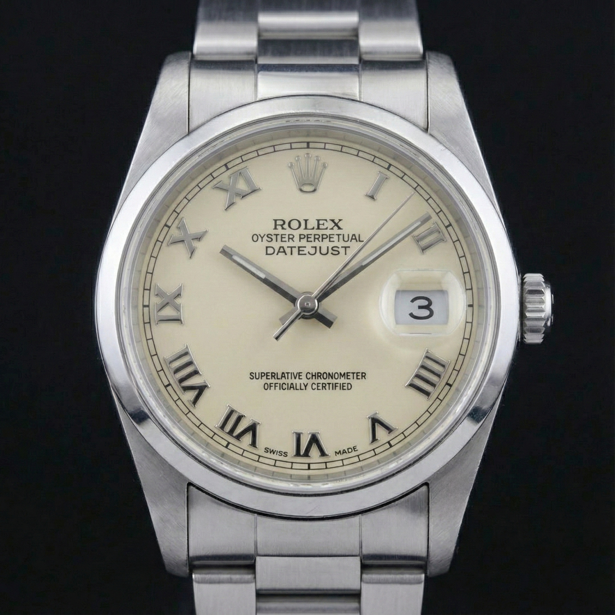 Rolex Datejust Watch Roman Dial Smooth Bezel Stainless Steel Midsize