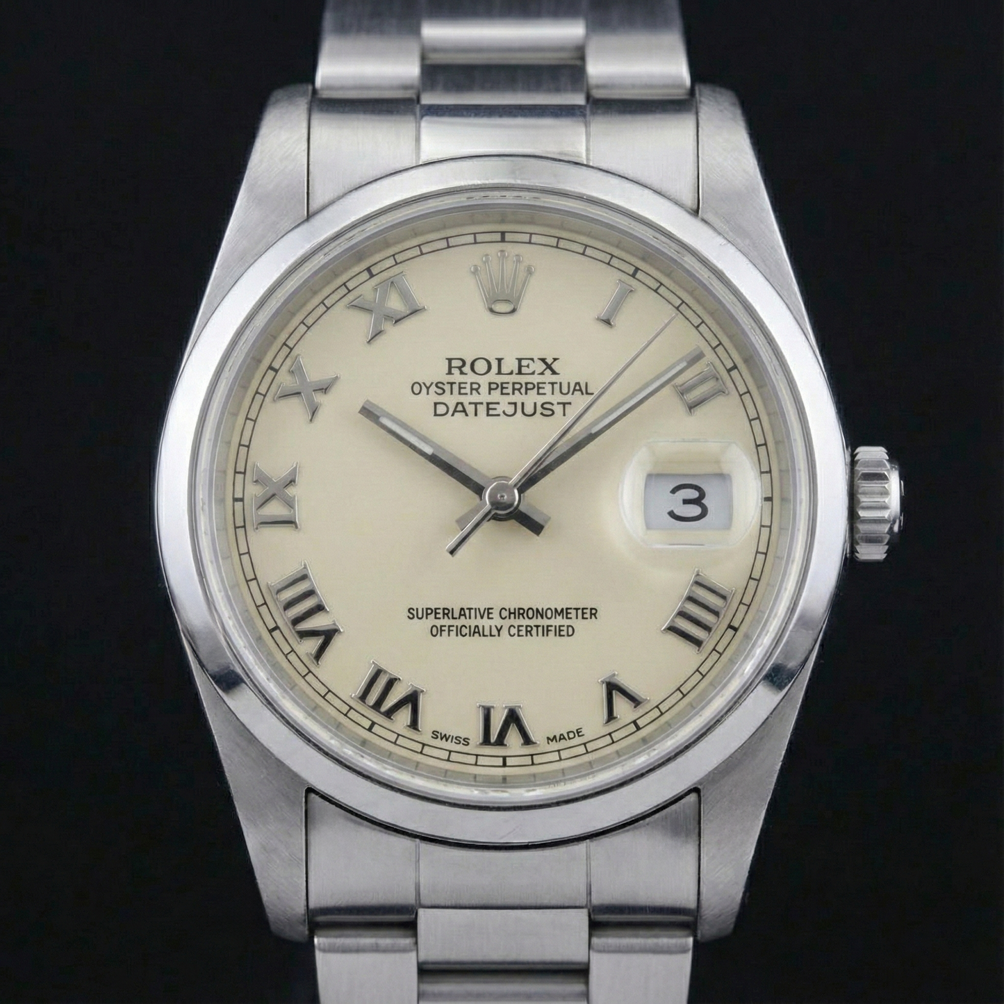 Rolex Datejust Watch Roman Dial Smooth Bezel Stainless Steel Midsize