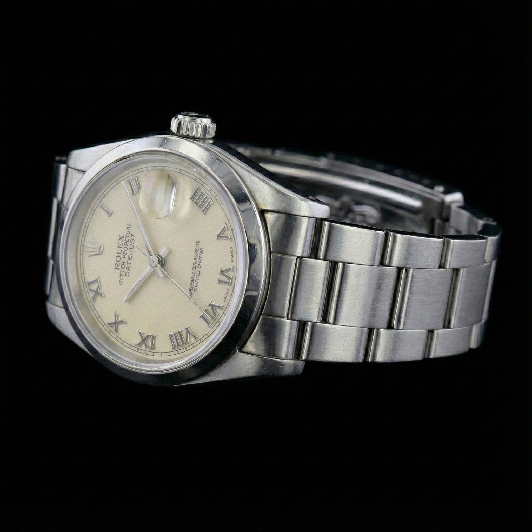 Rolex Datejust Watch Roman Dial Smooth Bezel Stainless Steel Midsize