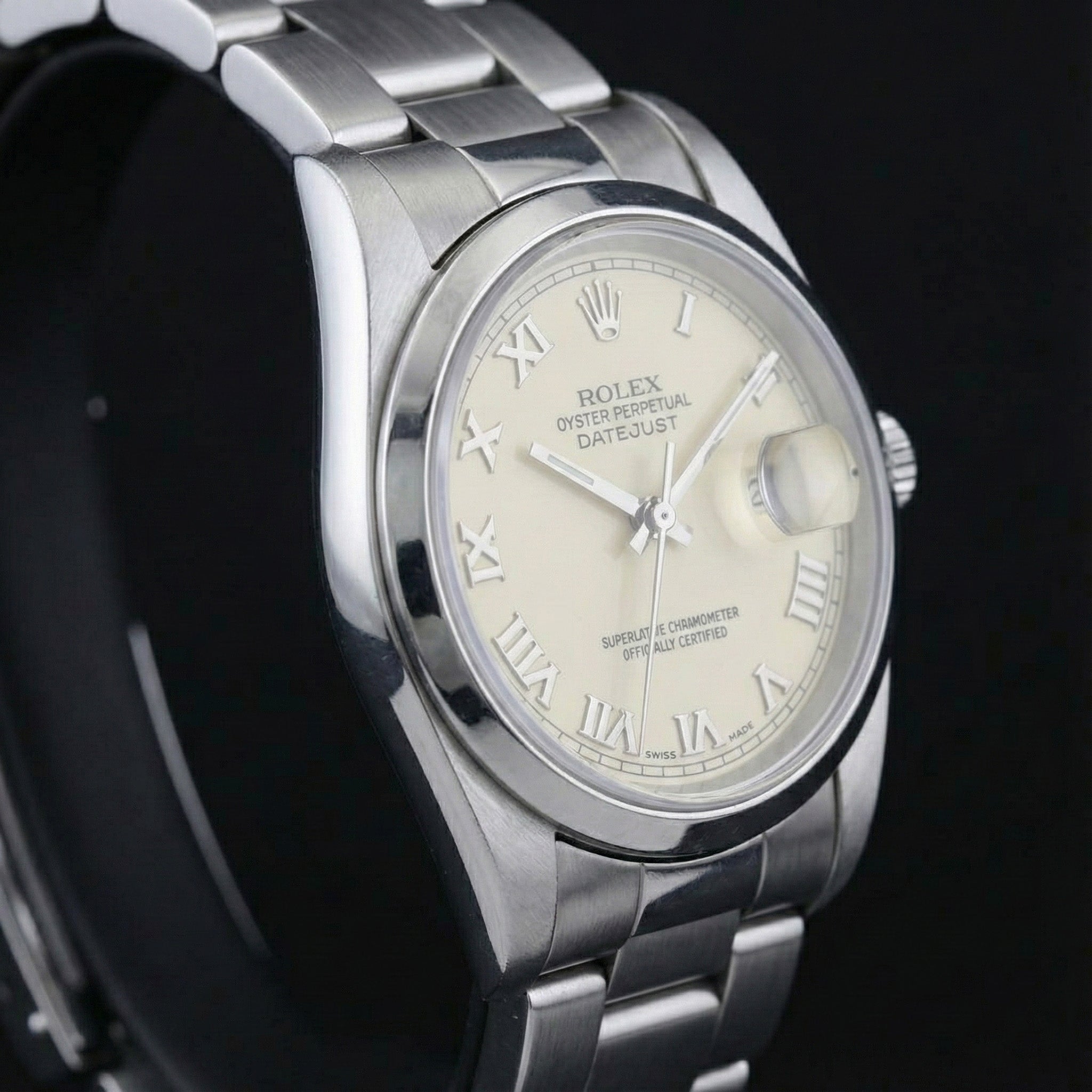 Rolex Datejust Watch Roman Dial Smooth Bezel Stainless Steel Midsize