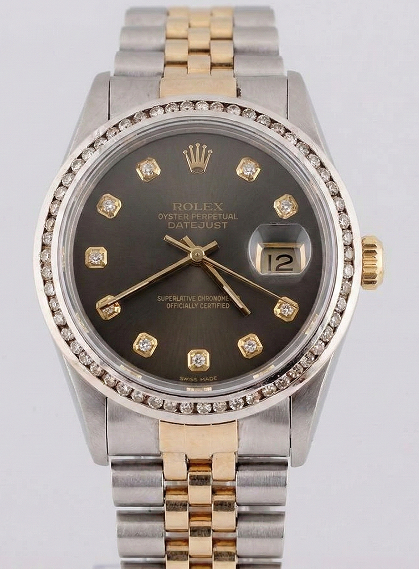 Rolex Datejust Watch Two Tone Men Channel Bezel Diamond