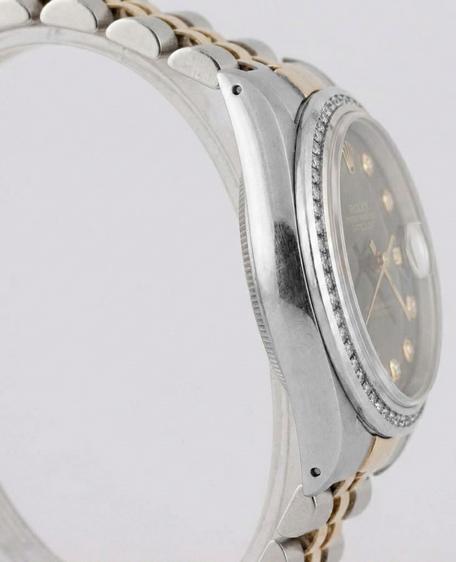 Rolex Datejust Watch Two Tone Men Channel Bezel Diamond