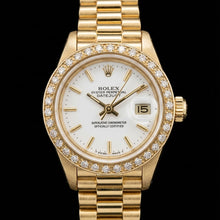 Rolex Datejust Watch Yellow Gold Bracelet Stick Dial Natural Earth Mined Diamond Bezel