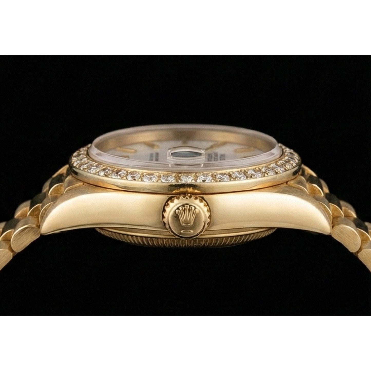 Rolex Datejust Watch Yellow Gold Bracelet Stick Dial Natural Earth Mined Diamond Bezel