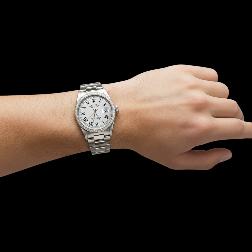 Rolex Datejust White Roman Dial Diamond Bezel Men Watch Ss Oyster QUICK SET