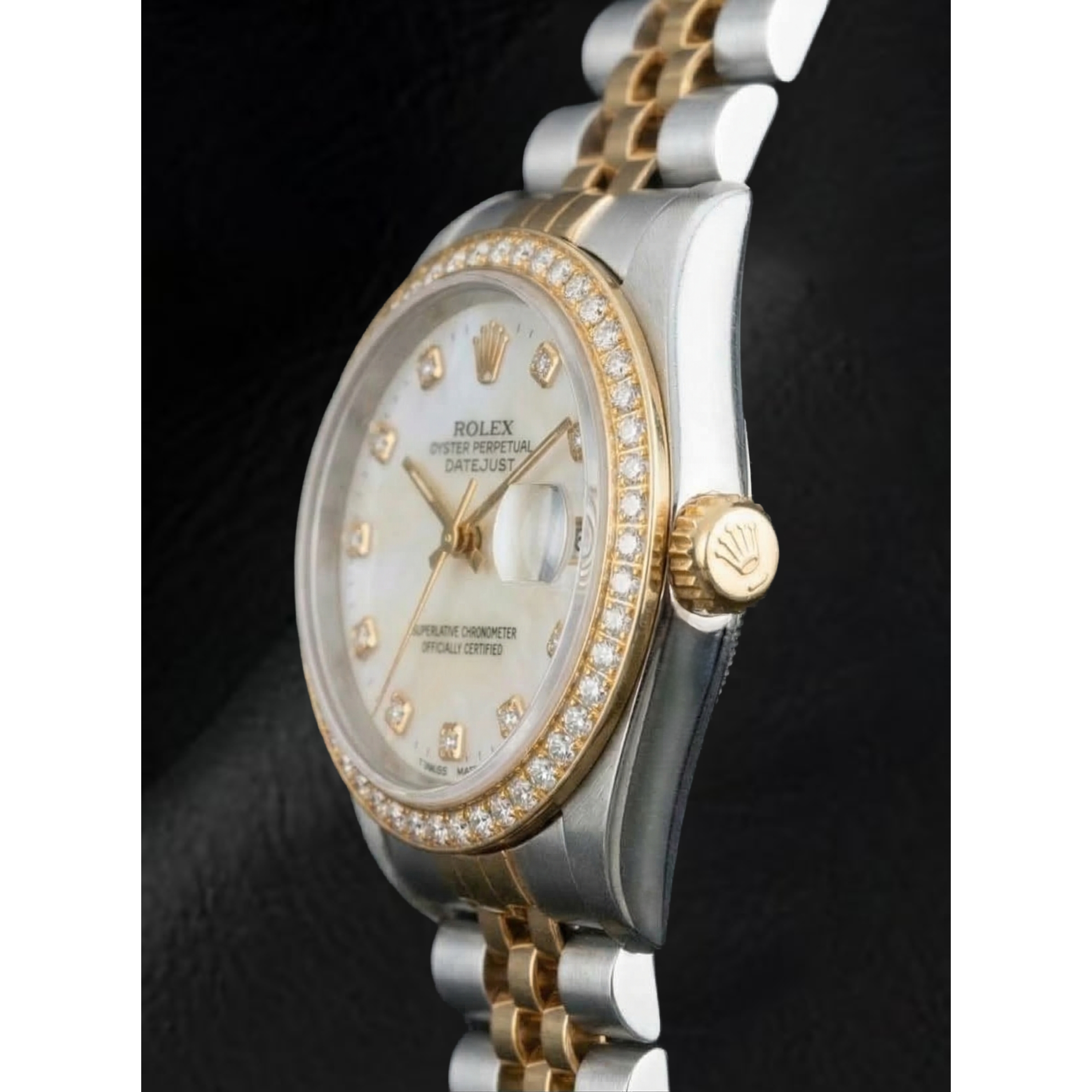 Rolex Datejust Year 2000 White Mother Of Pearl Diamond Dial 31 mm Two Tone Watch