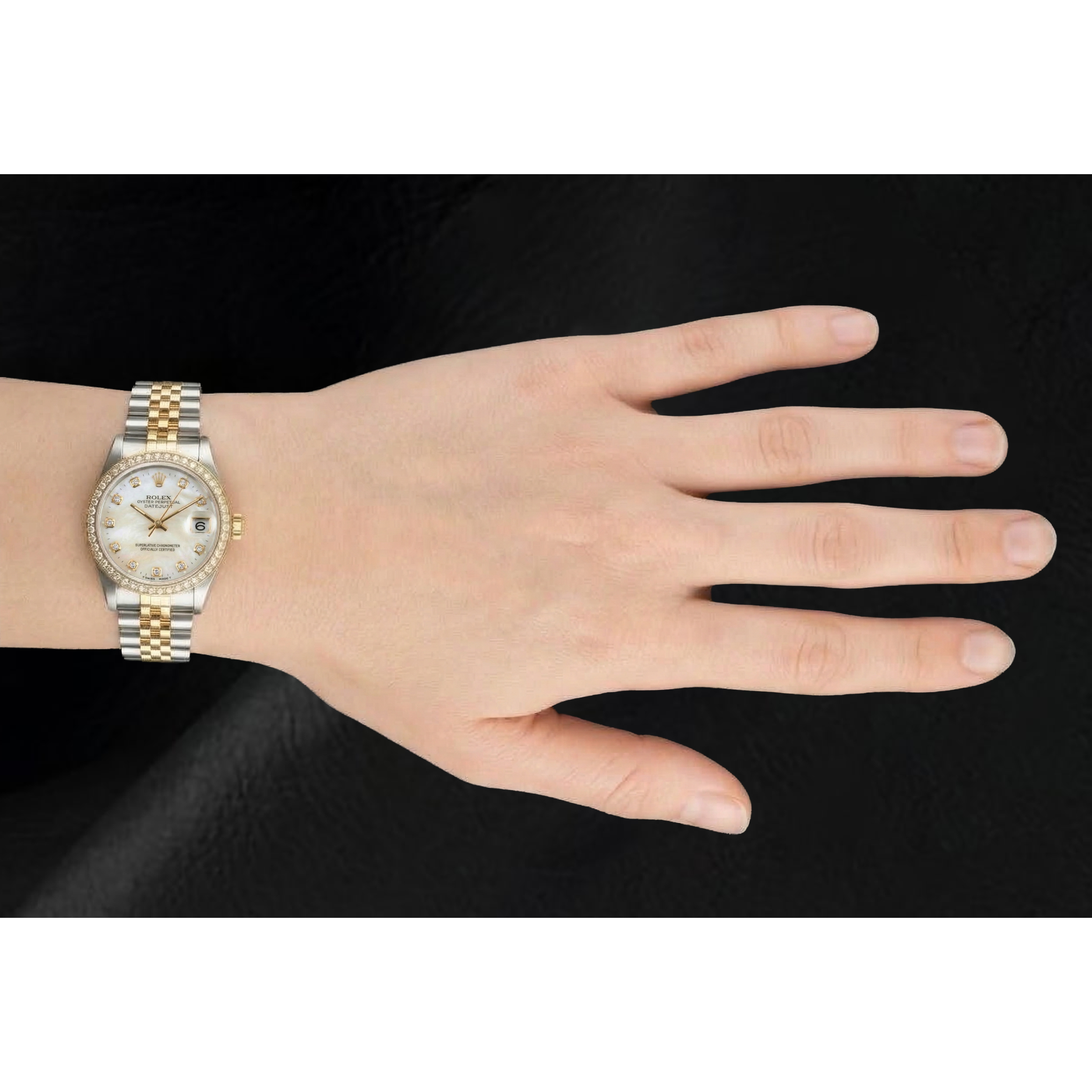 Rolex Datejust Year 2000 White Mother Of Pearl Diamond Dial 31 mm Two Tone Watch