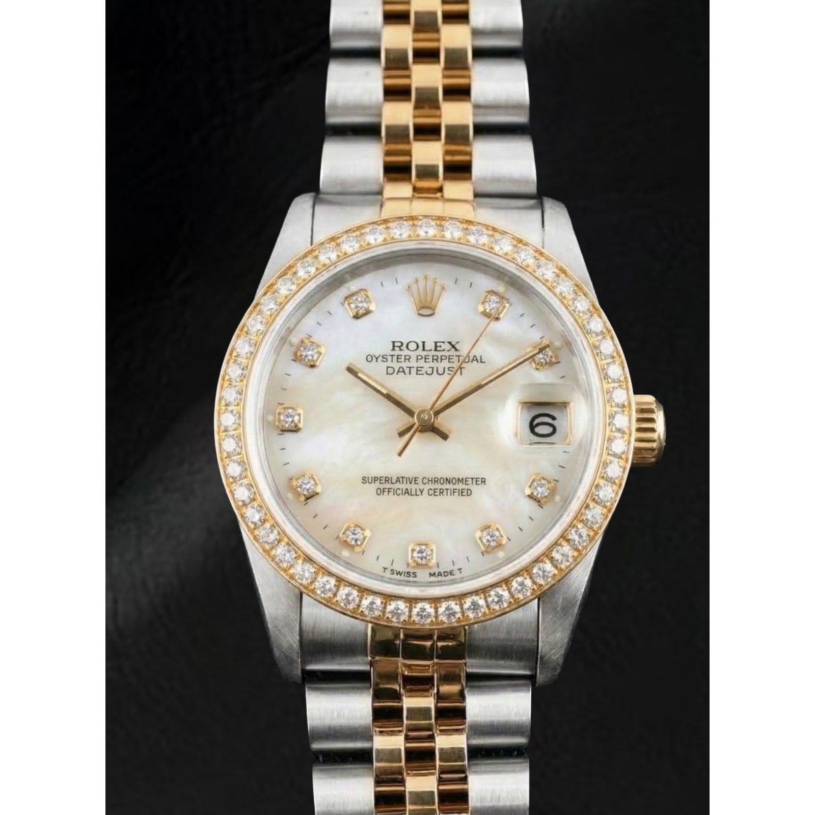 Rolex Datejust Year 2000 White Mother Of Pearl Diamond Dial 31 mm Two Tone Watch