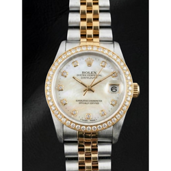 Rolex Datejust Year 2000 White Mother Of Pearl Diamond Dial 31 mm Two Tone Watch