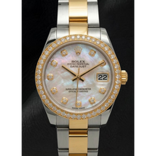 Rolex Datejust Year 2011 White Mother Of Pearl Diamond Dial Diamond Bezel 31 mm Two Tone Watch