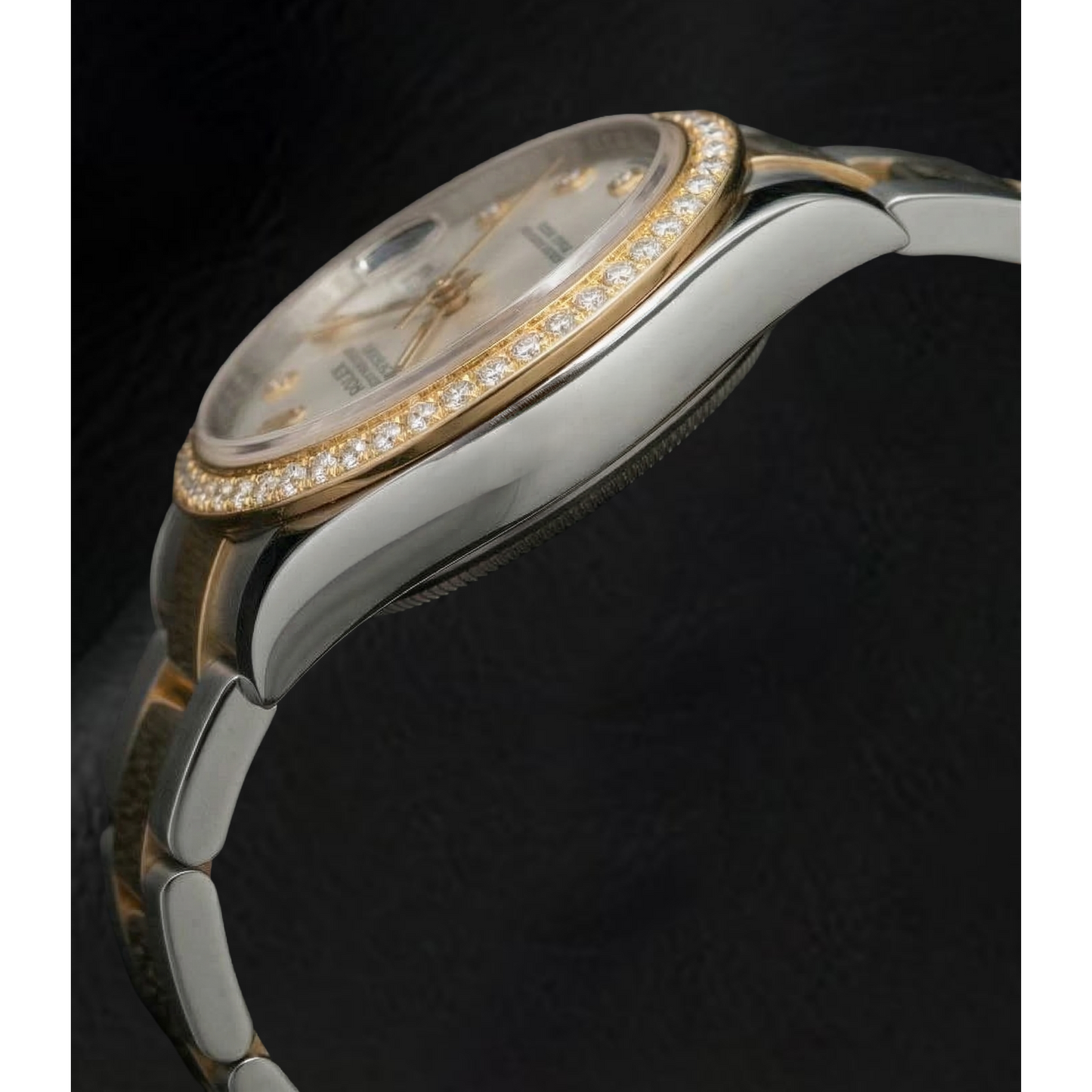 Rolex Datejust Year 2011 White Mother Of Pearl Diamond Dial Diamond Bezel 31 mm Two Tone Watch