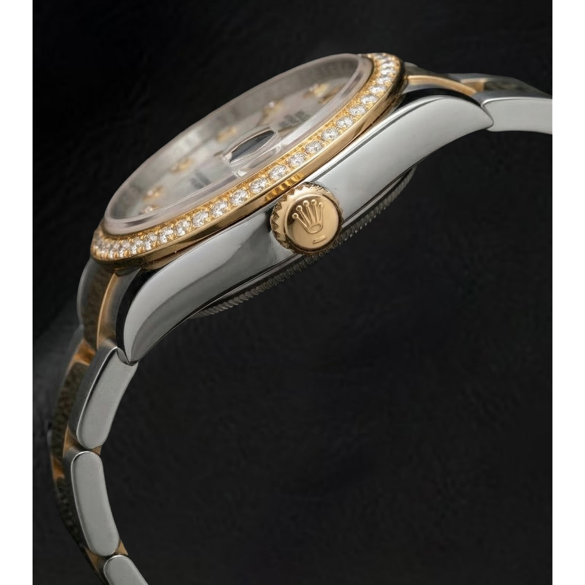 Rolex Datejust Year 2011 White Mother Of Pearl Diamond Dial Diamond Bezel 31 mm Two Tone Watch