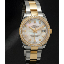 Rolex Datejust Year 2011 White Mother Of Pearl Diamond Dial Diamond Bezel 31 mm Two Tone Watch