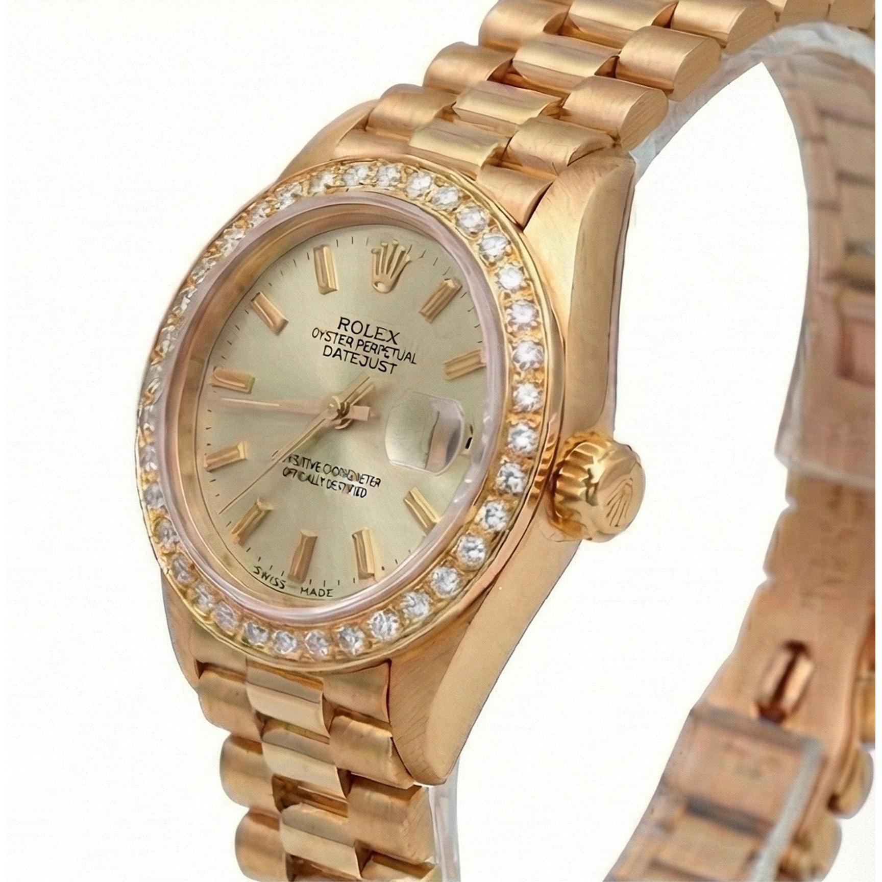 Rolex Datejust Yg President Style Watch Gray Stick Dial Diamond