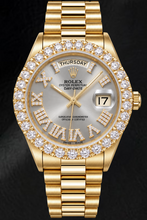 Rolex Day-Date 18038 36mm Silver Roman Diamond Dial Yellow Gold Watch