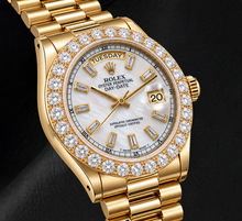 Rolex Day-Date 18038 36mm White Mother of Pearl Diamond Dial 18K Yellow Gold Watch