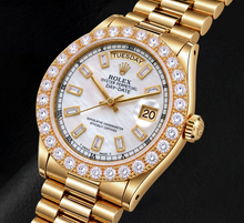 Rolex Day-Date 18038 36mm White Mother of Pearl Diamond Dial 18K Yellow Gold Watch