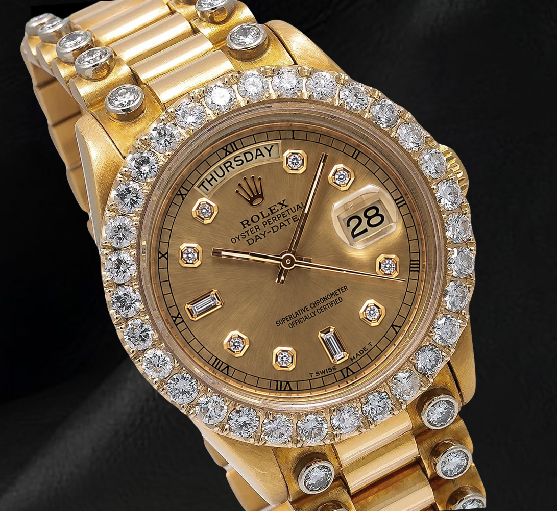 Rolex Day Date 18038 36mm Champagne Diamond Dial Yellow Gold Watch 18K