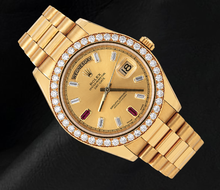 Rolex Day Date II  218348 41mm Champagne Baguette Diamond Dial Yellow Gold Watch 18K