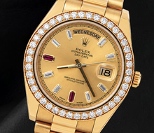 Rolex Day Date II  218348 41mm Champagne Baguette Diamond Dial Yellow Gold Watch 18K