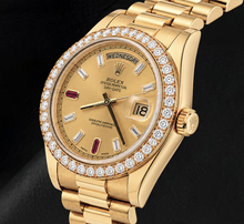 Rolex Day Date II  218348 41mm Champagne Baguette Diamond Dial Yellow Gold Watch 18K