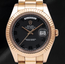 Rolex Day Date II 41mm 218235 Black Arabic Dial President Bracelet Rose Gold Watch