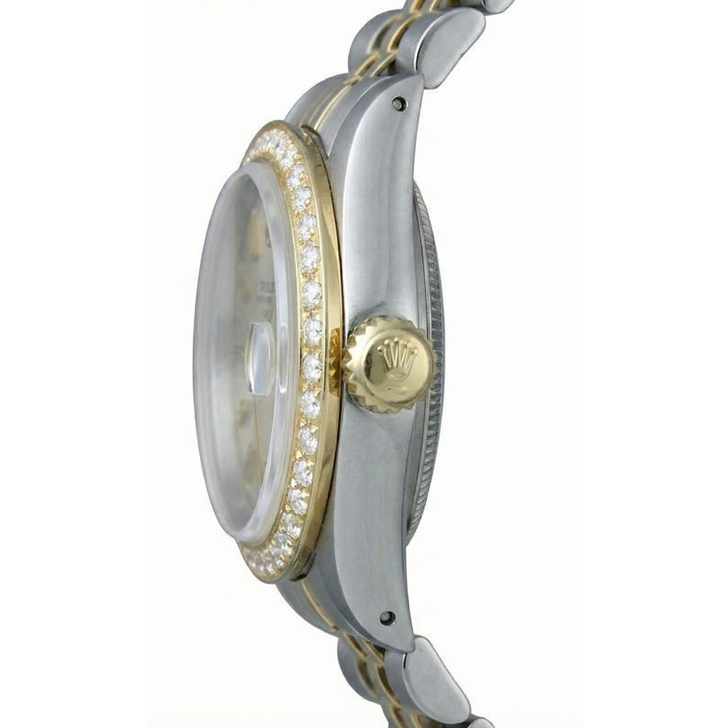 Rolex Diamond Bezel White Stick Dial Watch Ss G Jubilee Bracelet