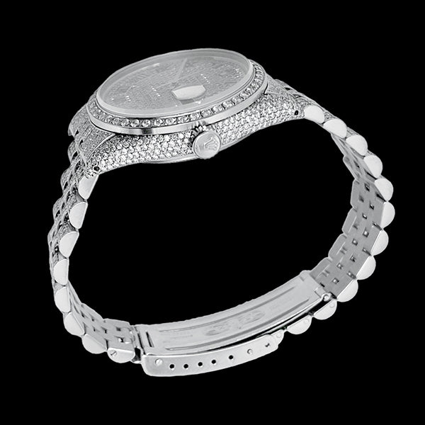 Rolex Iced Out Diamond 12 Carat 36mm Roman Dial Stainless Steel Watch