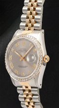 Rolex Dj Diamond Bezel Men's Watch Two Tone Jubilee Gray Roman Dial