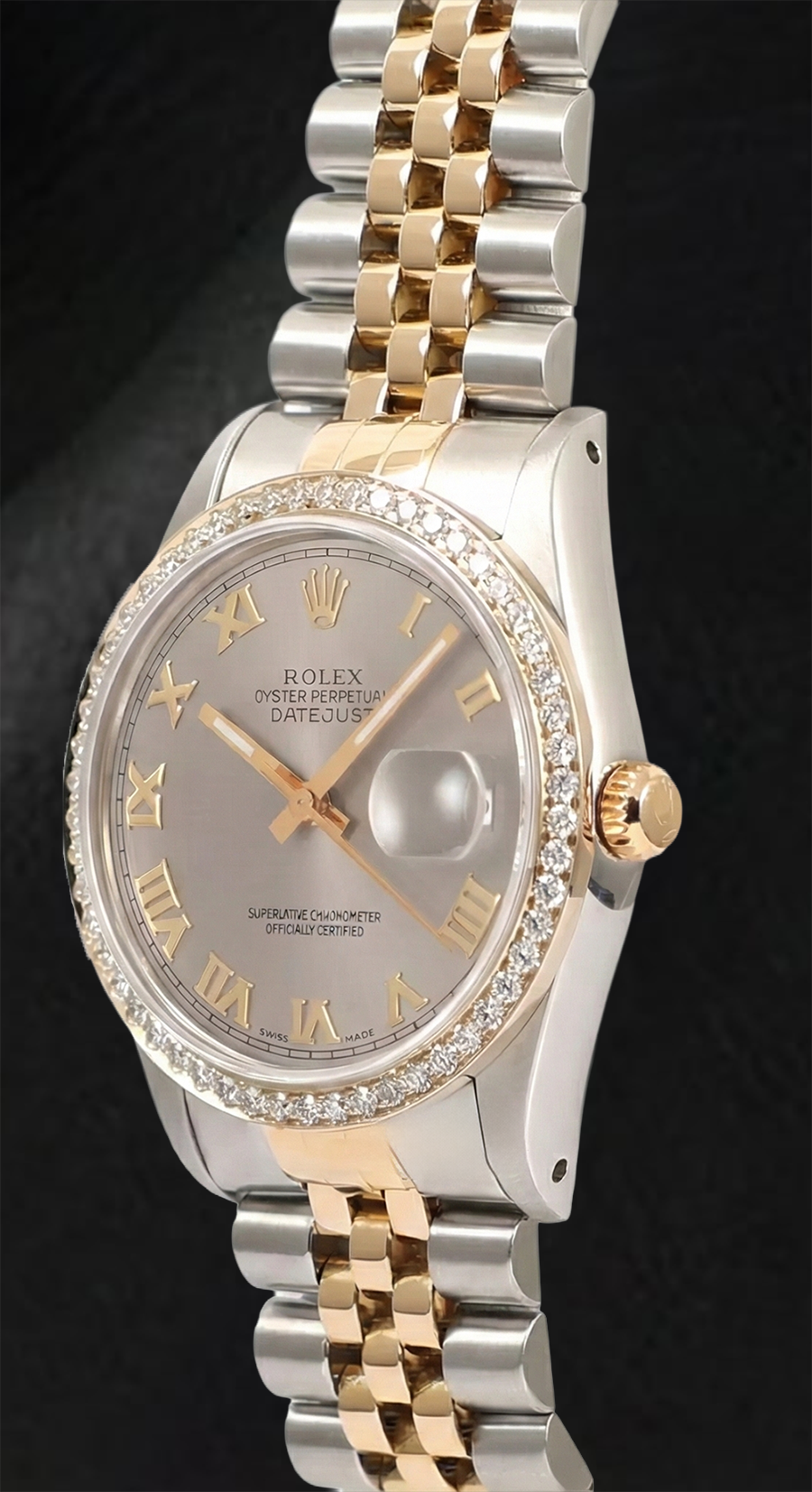 Rolex Dj Diamond Bezel Men's Watch Two Tone Jubilee Gray Roman Dial