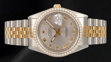 Rolex Dj Diamond Bezel Men's Watch Two Tone Jubilee Gray Roman Dial