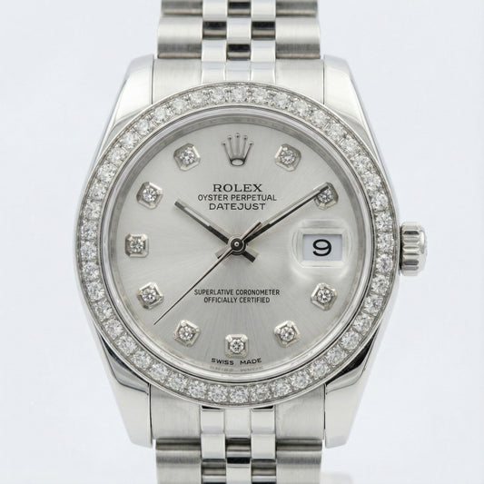 Rolex Dj Midsize 31 Mm Watch Custom Diamond Dial Jubilee Bracelet Ss