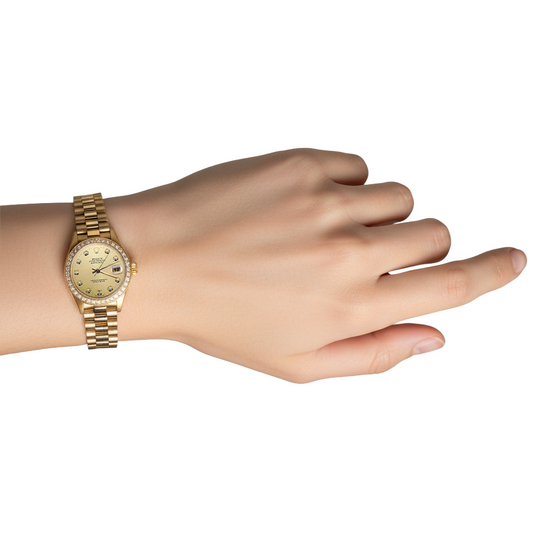 Rolex Dj President Style Watch Gold Champagne Natural Earth Mined Diamond Dial Bezel P2