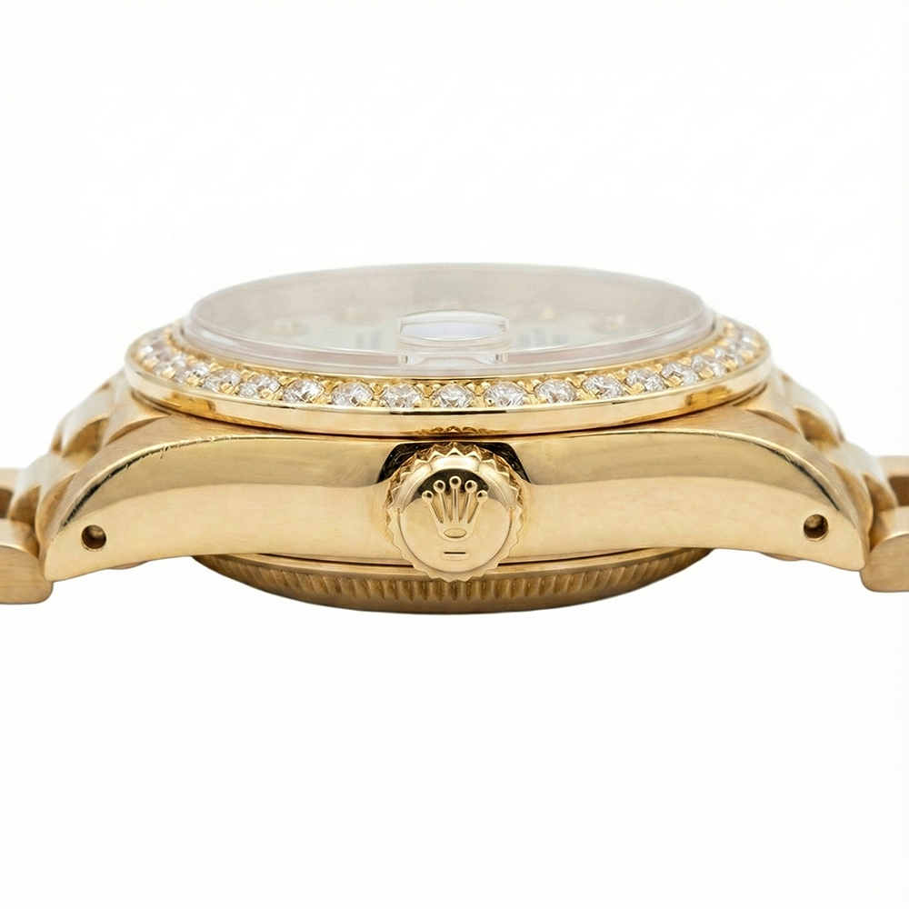 Rolex Dj President Style Watch White Mop Diamond Dial Bezel Gold